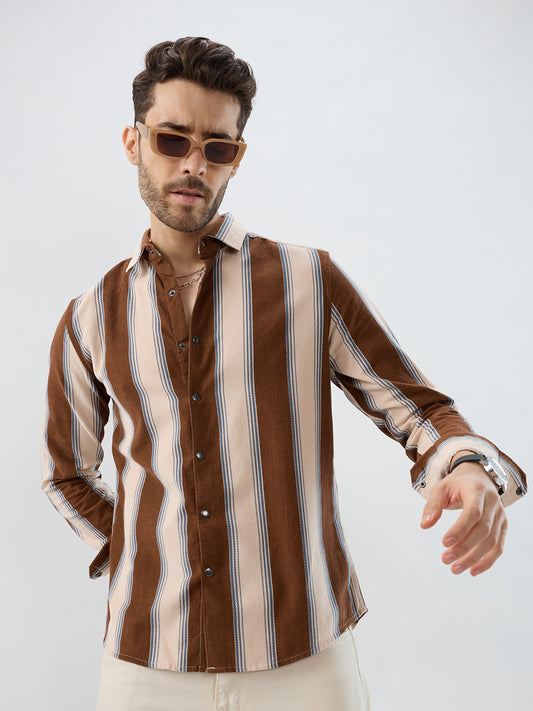 Luxe Meadow Weave Herringbone Multi Striped Corduroy Shirt