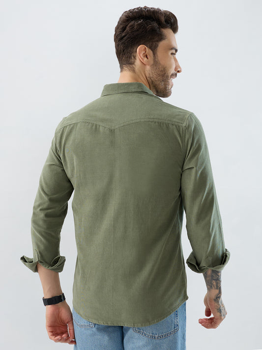 Regal Olive Double Pocket Corduroy Overshirt