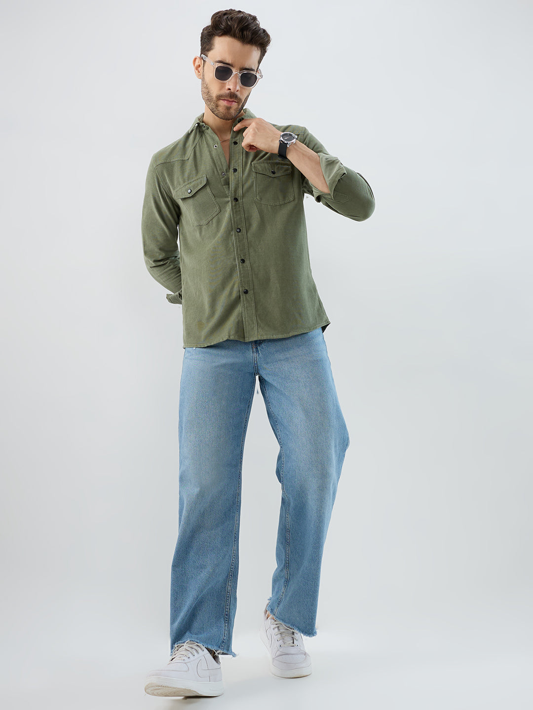 Regal Olive Double Pocket Corduroy Overshirt