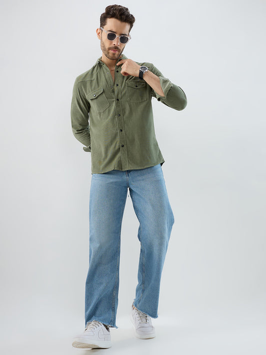 Regal Olive Double Pocket Corduroy Overshirt