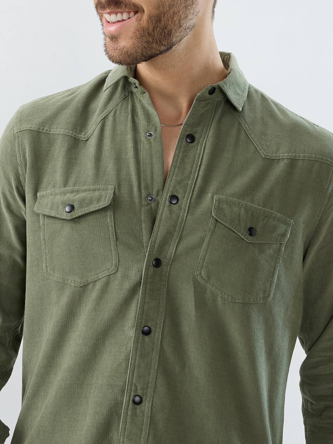 Regal Olive Double Pocket Corduroy Overshirt