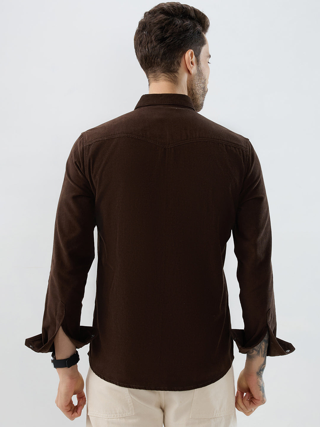 Rich Hickory Brown Double Pocket Corduroy Overshirt