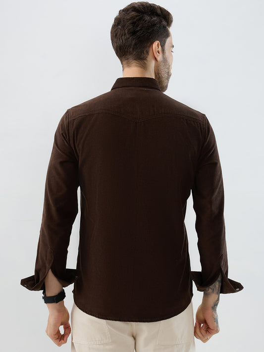 Rich Hickory Brown Double Pocket Corduroy Overshirt