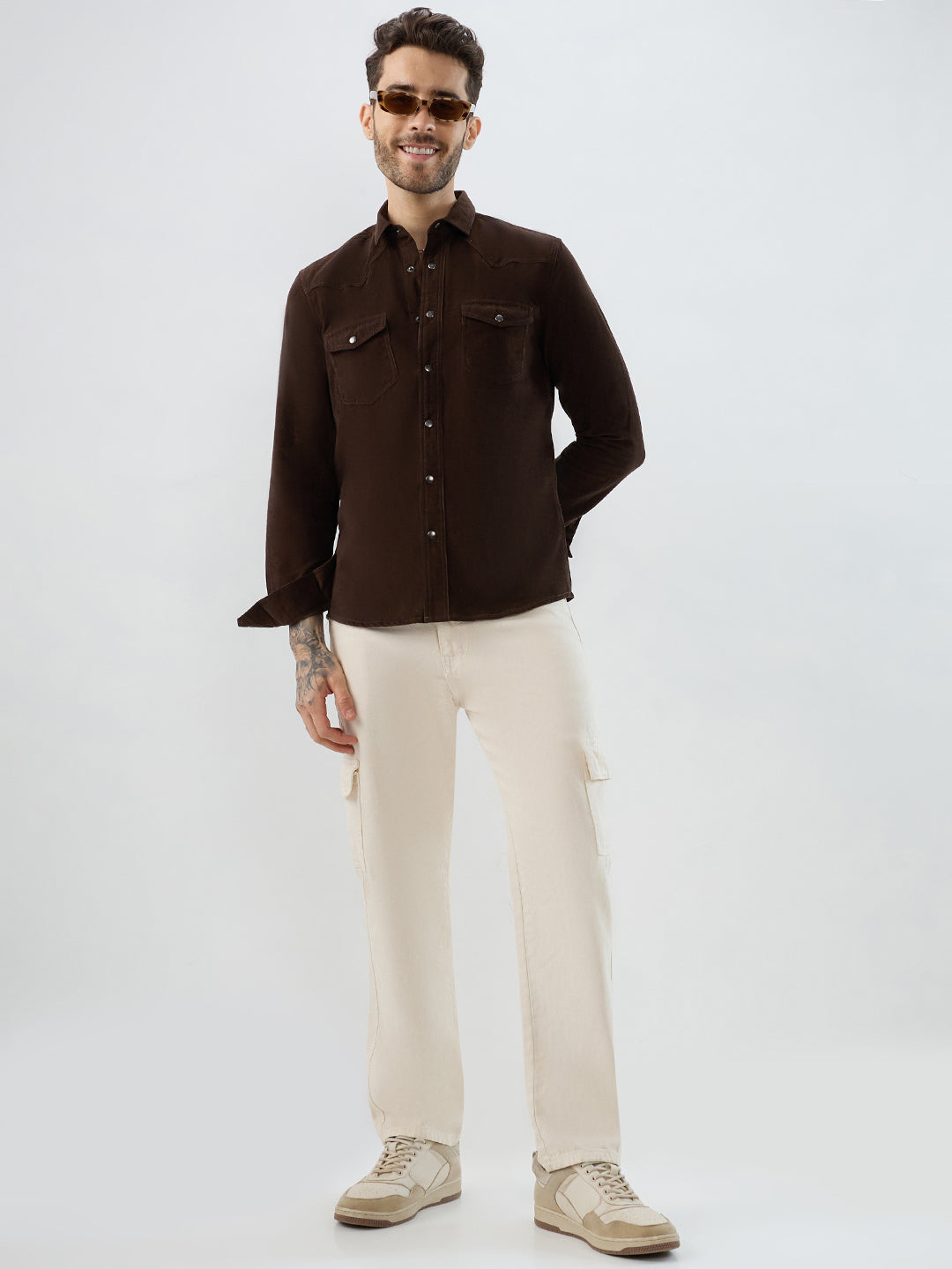 Rich Hickory Brown Double Pocket Corduroy Overshirt