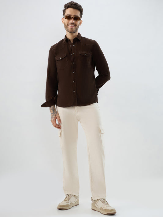 Rich Hickory Brown Double Pocket Corduroy Overshirt