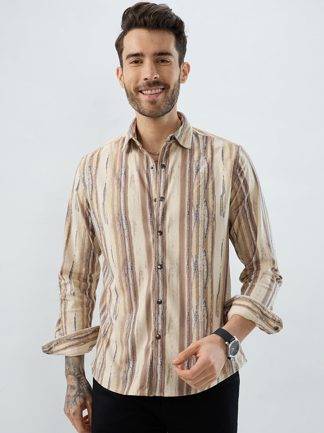 Safari Inspired Beige Corduroy Shirt