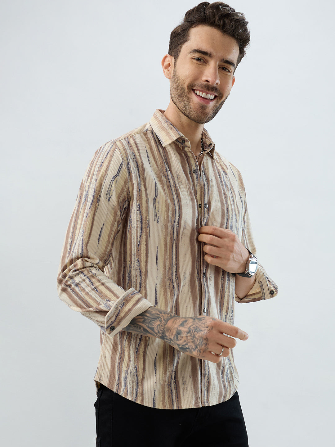 Safari Inspired Beige Corduroy Shirt