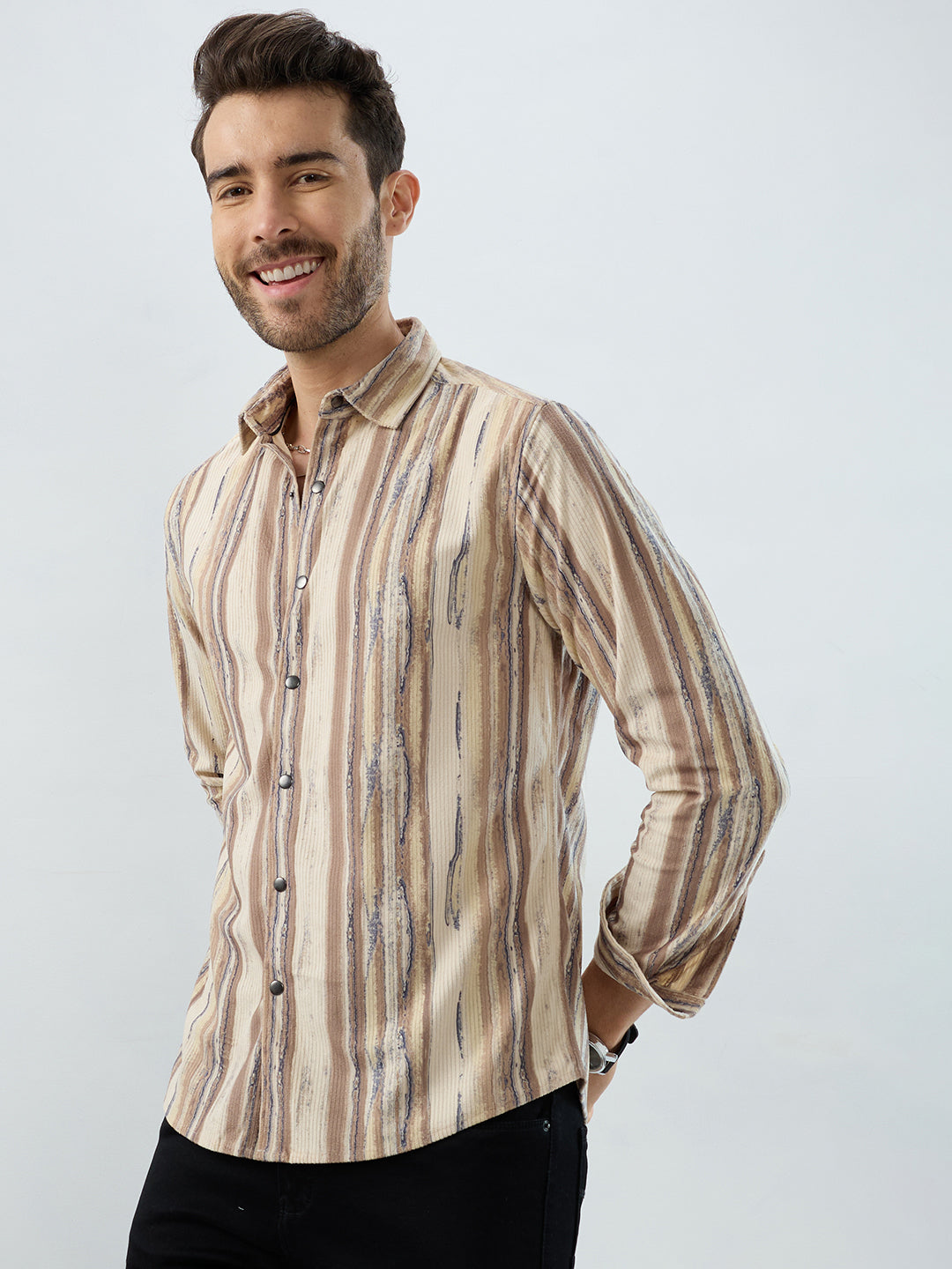 Safari Inspired Beige Corduroy Shirt