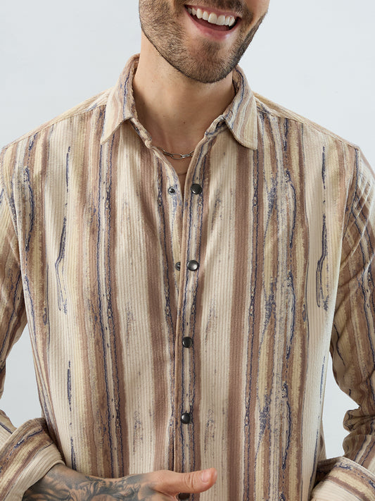 Safari Inspired Beige Corduroy Shirt