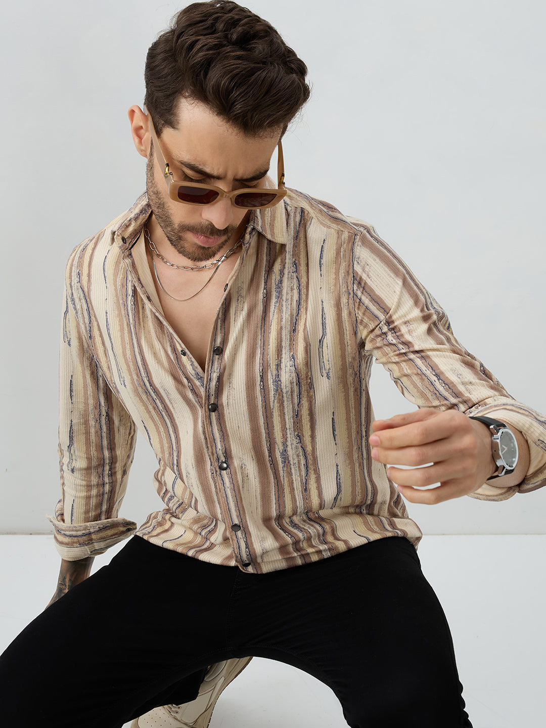 Safari Inspired Beige Corduroy Shirt