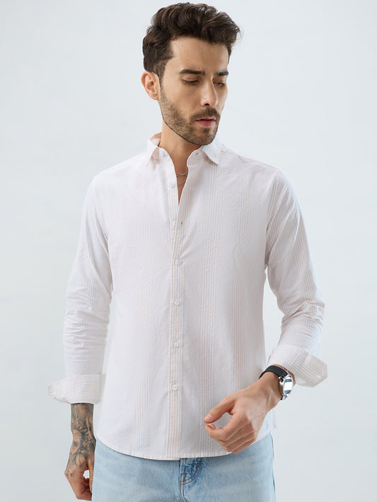 Contemporary Beige Fine Line Seersucker Executive Shirt