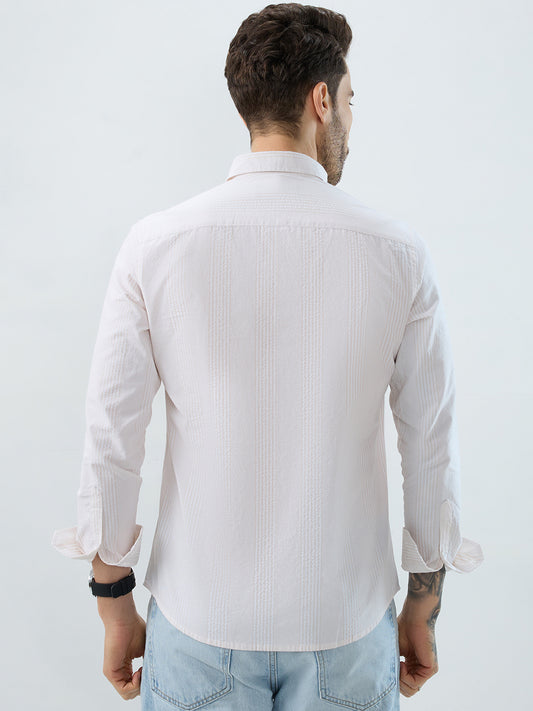 Contemporary Beige Fine Line Seersucker Executive Shirt