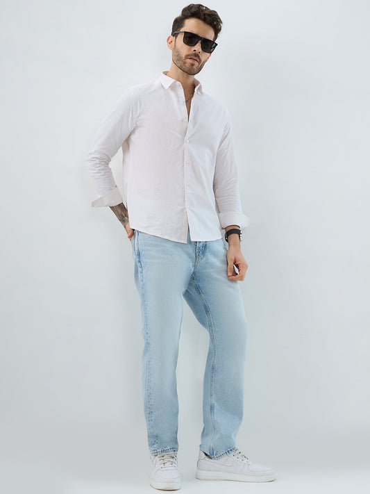 Contemporary Beige Fine Line Seersucker Executive Shirt