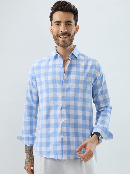Refreshing Sky Blue Milange Gingham Checks Shirt