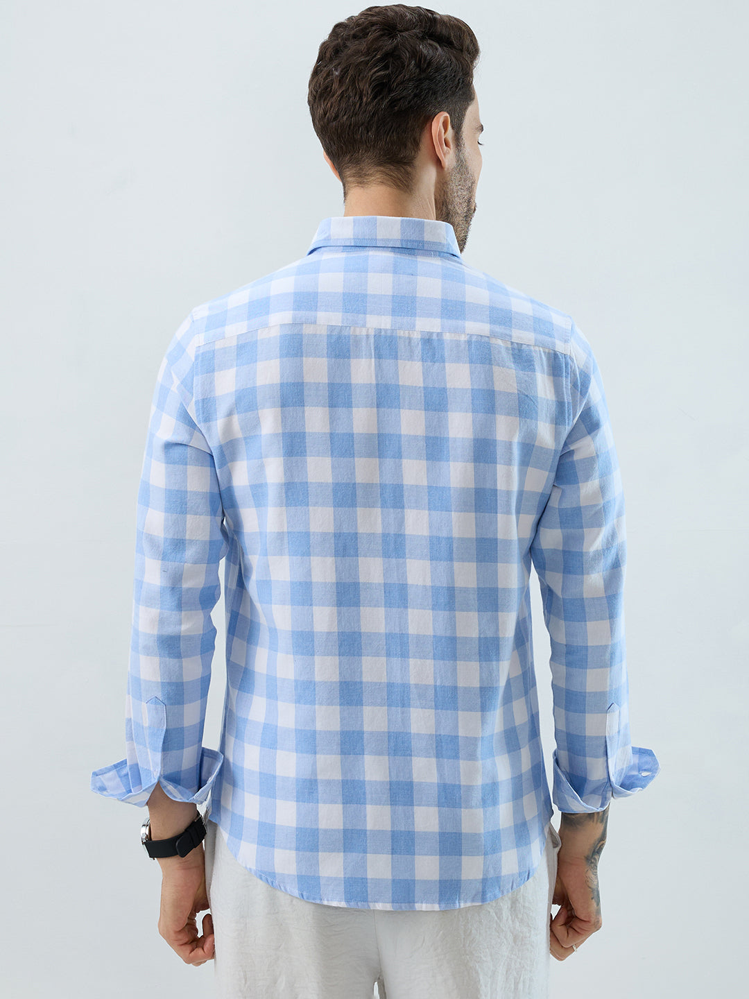 Refreshing Sky Blue Melange Gingham Checks Shirt