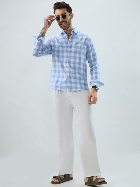 Refreshing Sky Blue Milange Gingham Checks Shirt