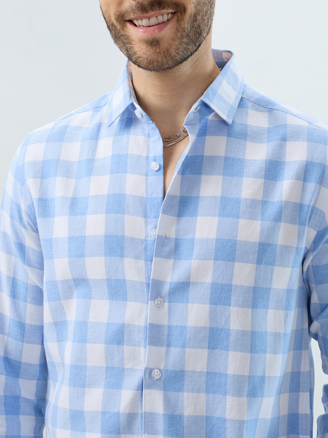 Refreshing Sky Blue Melange Gingham Checks Shirt