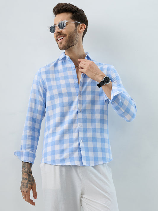 Refreshing Sky Blue Milange Gingham Checks Shirt