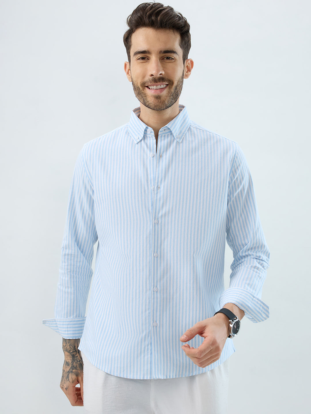 Periwinkle Blue Candy Striped Oxford Button-Down Business Shirt
