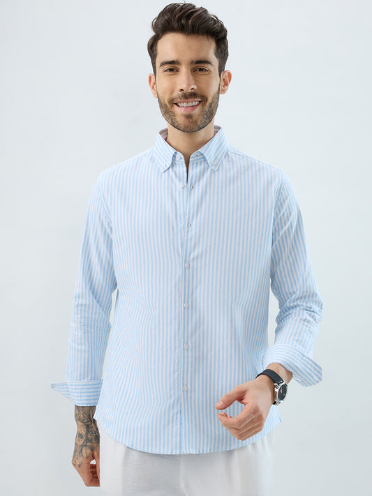 Periwinkle Blue Candy Striped Oxford Button-Down Business Shirt