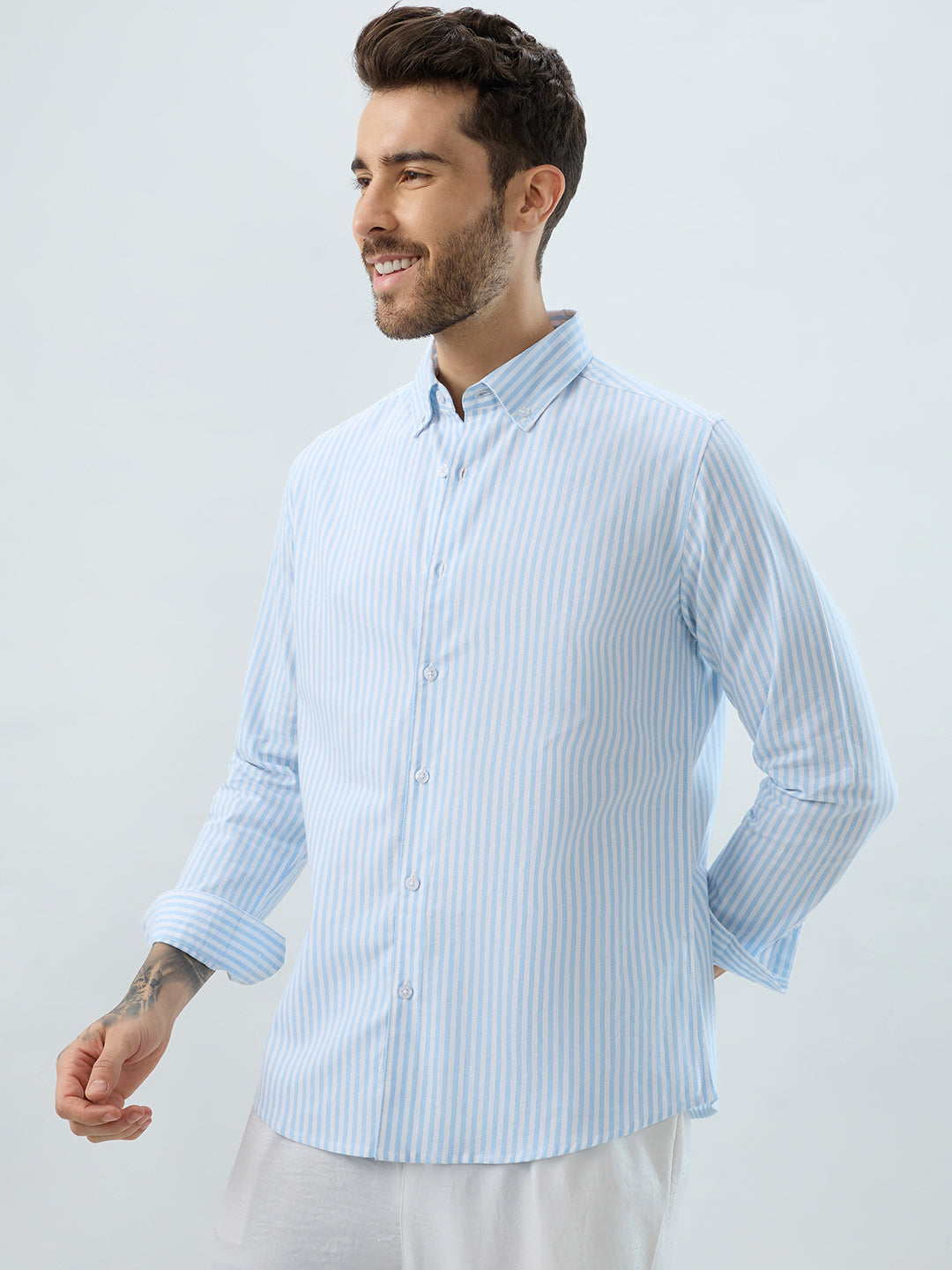 Periwinkle Blue Candy Striped Oxford Button-Down Business Shirt