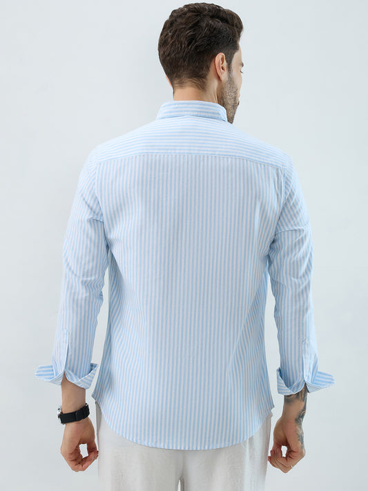 Periwinkle Blue Candy Striped Oxford Button-Down Business Shirt