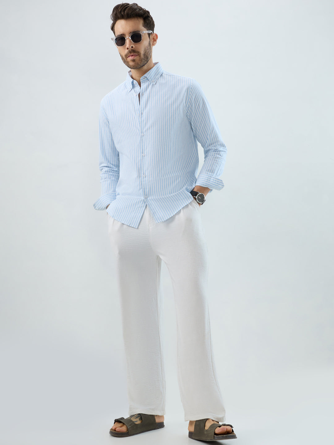 Periwinkle Blue Candy Striped Oxford Button-Down Business Shirt