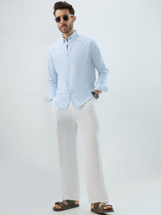 Periwinkle Blue Candy Striped Oxford Button-Down Business Shirt