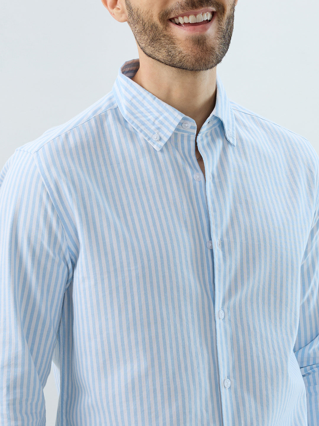 Periwinkle Blue Candy Striped Oxford Button-Down Business Shirt