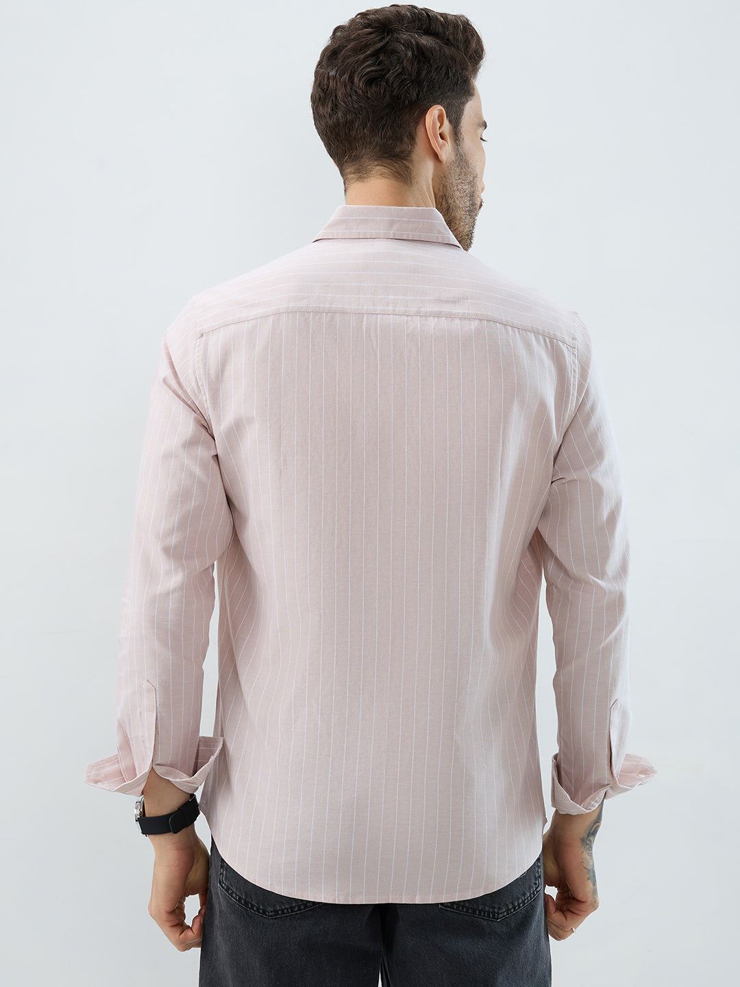 Sharp Beige Refined Pinstripe Oxford Button-Down Business Shirt