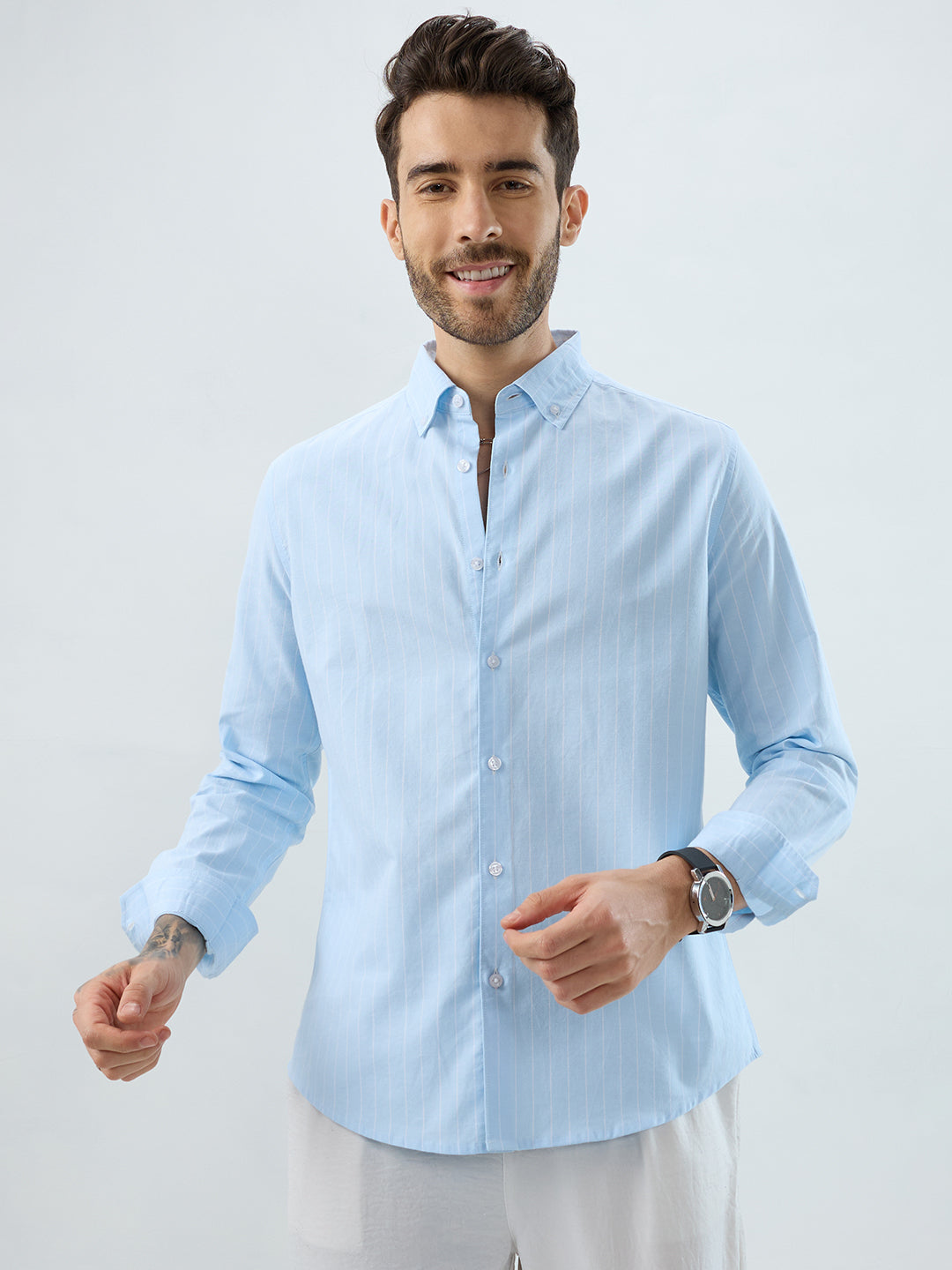 Modern Blues Refined Pinstripe Oxford Button-Down Business Shirt