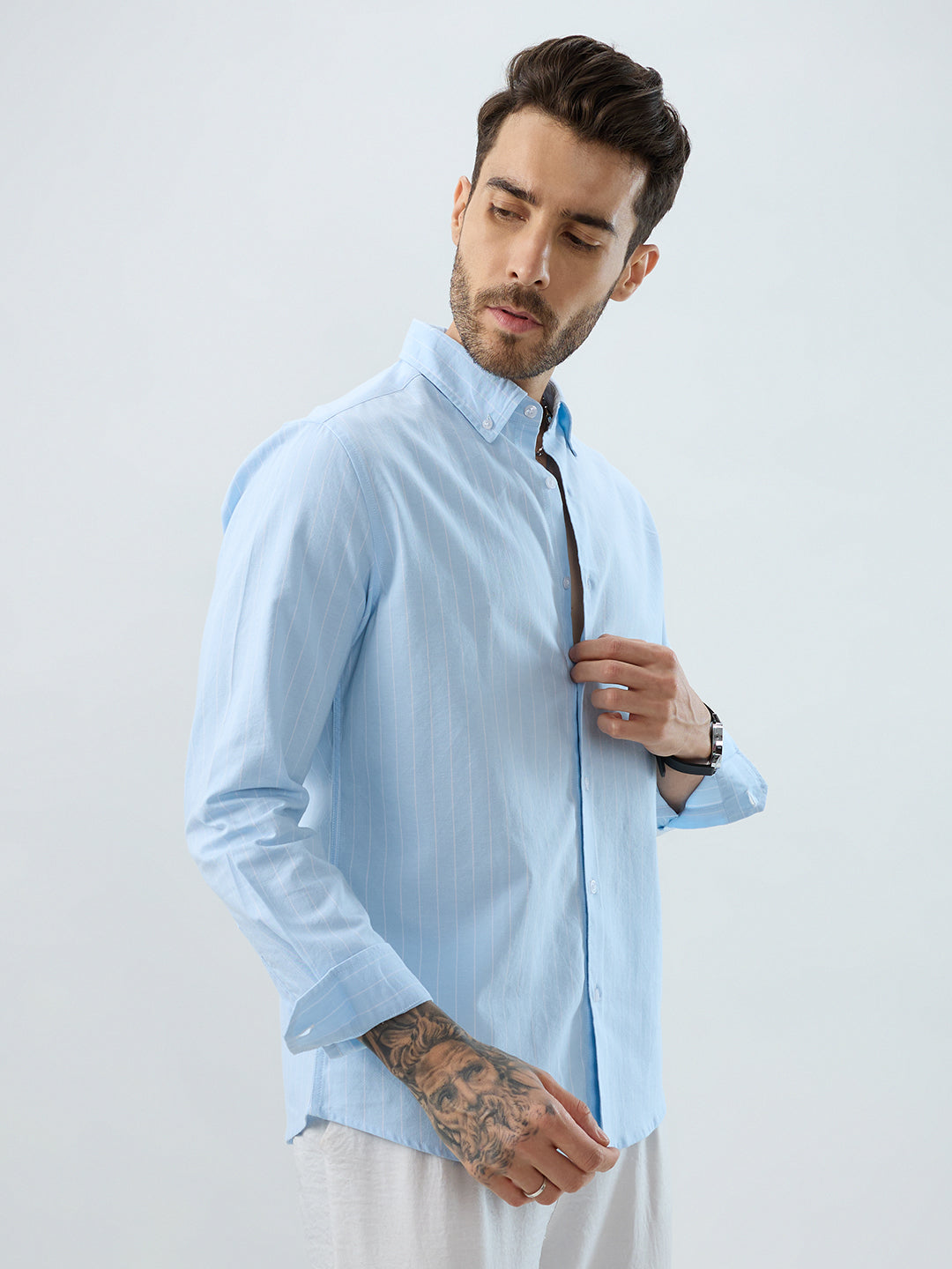 Modern Blues Refined Pinstripe Oxford Button-Down Business Shirt