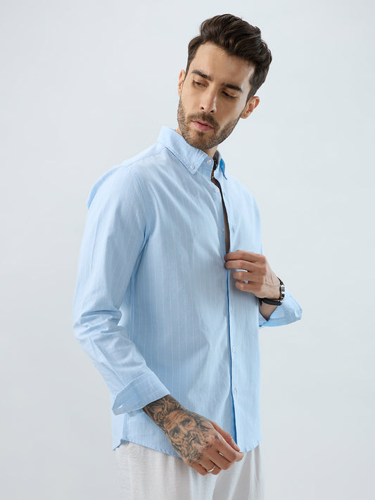 Modern Blues Refined Pinstripe Oxford Button-Down Business Shirt