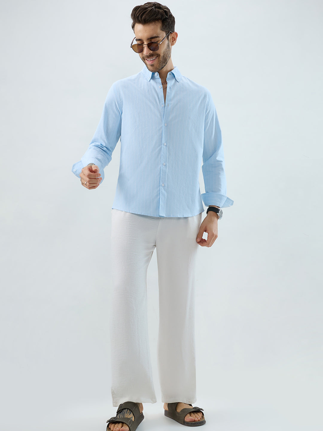 Modern Blues Refined Pinstripe Oxford Button-Down Business Shirt