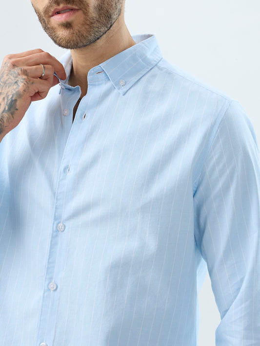 Modern Blues Refined Pinstripe Oxford Button-Down Business Shirt