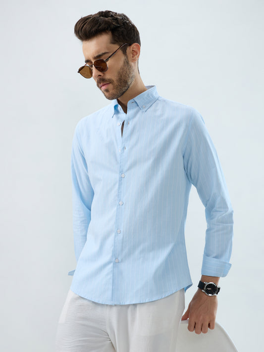 Modern Blues Refined Pinstripe Oxford Button-Down Business Shirt