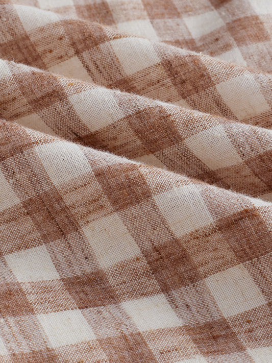 Brown Square Checks Linen Blend Shirt