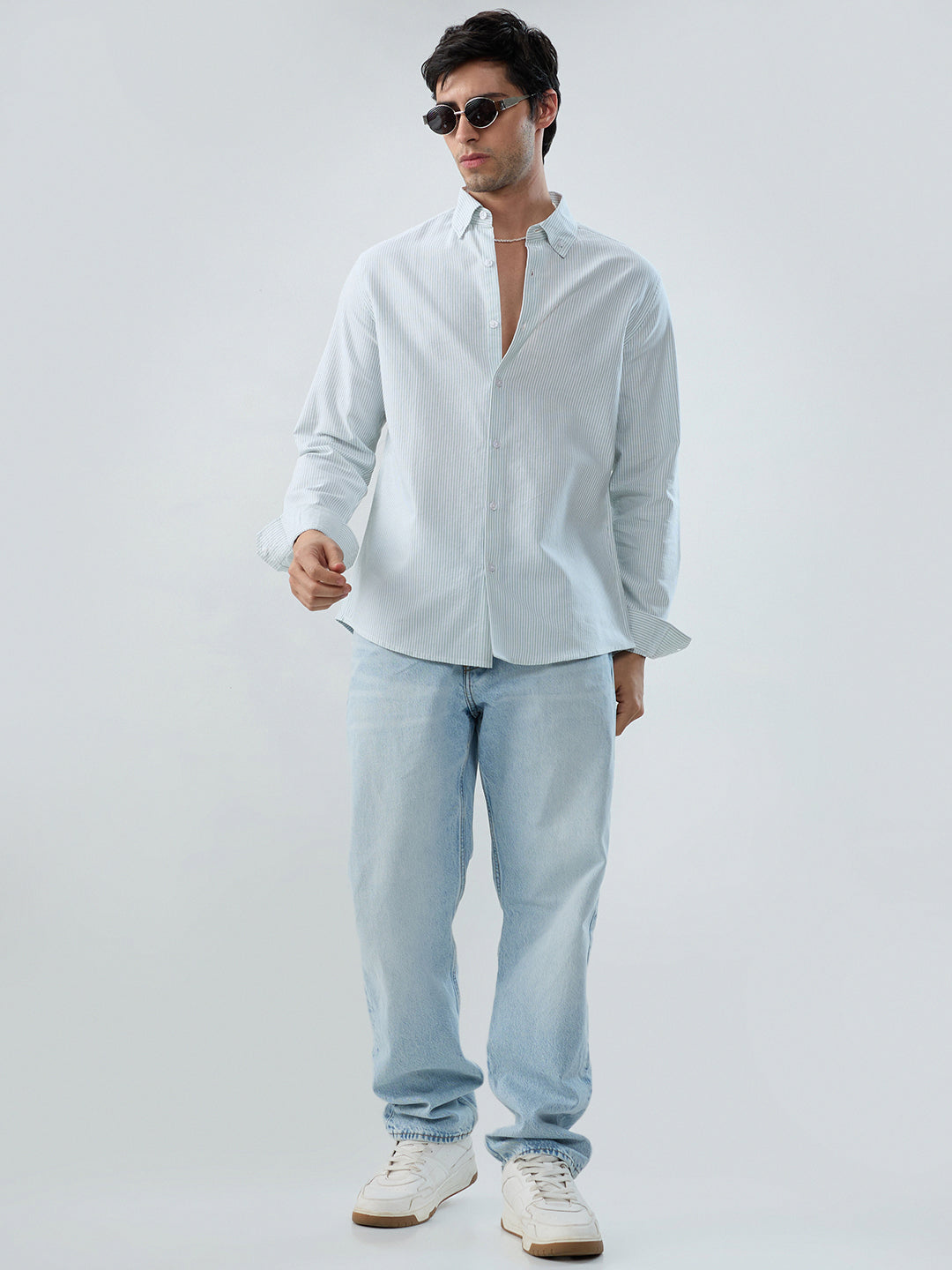 Serene Mint Pinstripe Button-Down Collar Shirt