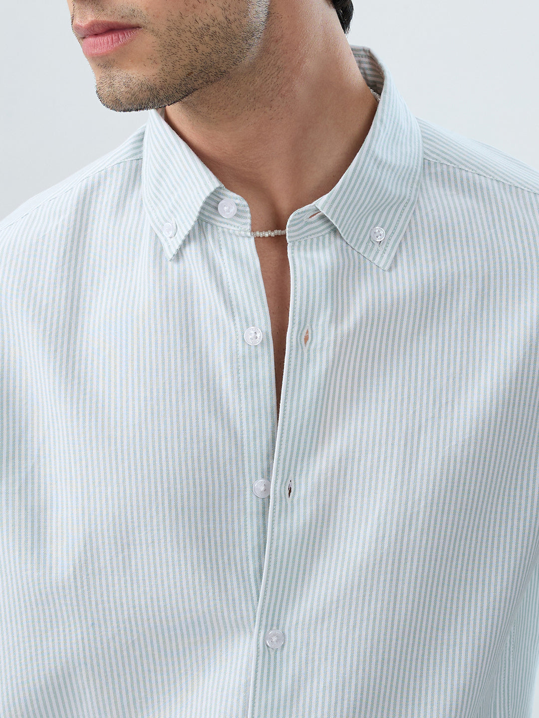 Serene Mint Pinstripe Button-Down Collar Shirt