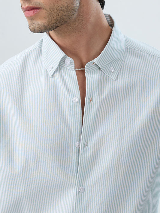 Serene Mint Pinstripe Button-Down Collar Shirt