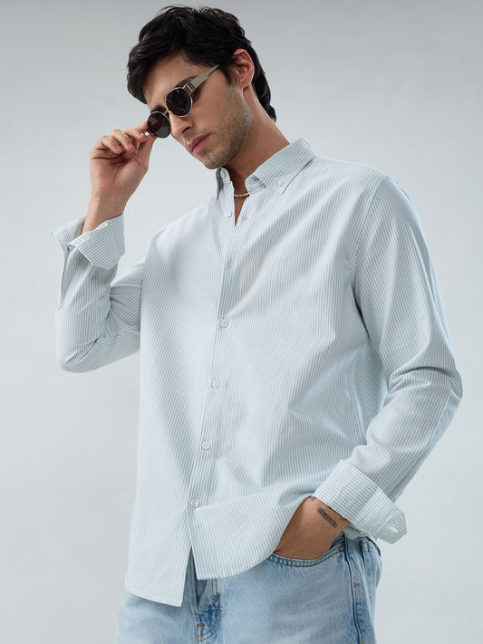 Serene Mint Pinstripe Button-Down Collar Shirt