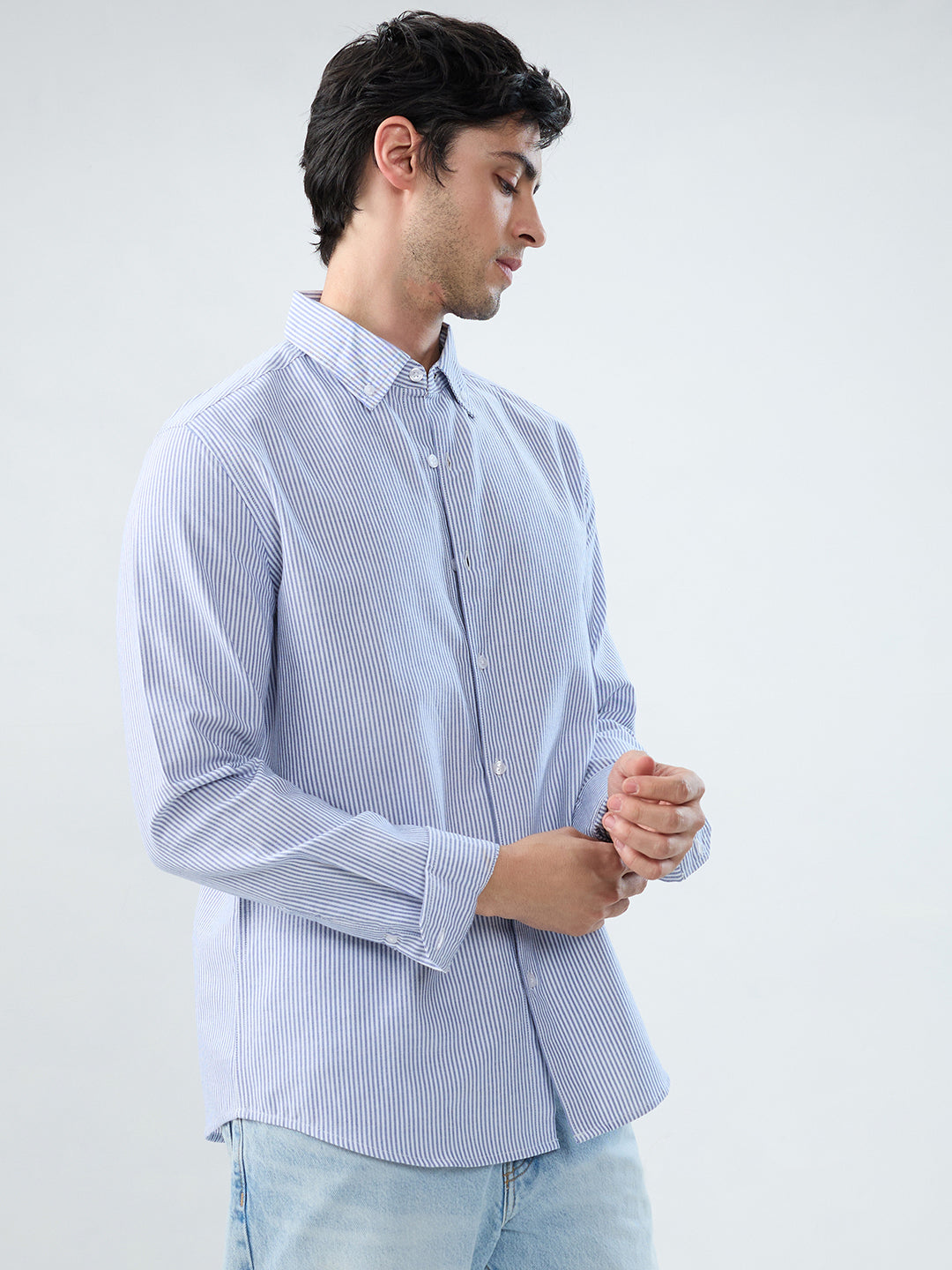 Marine Blue Pinstripe Button-Down Collar Shirt