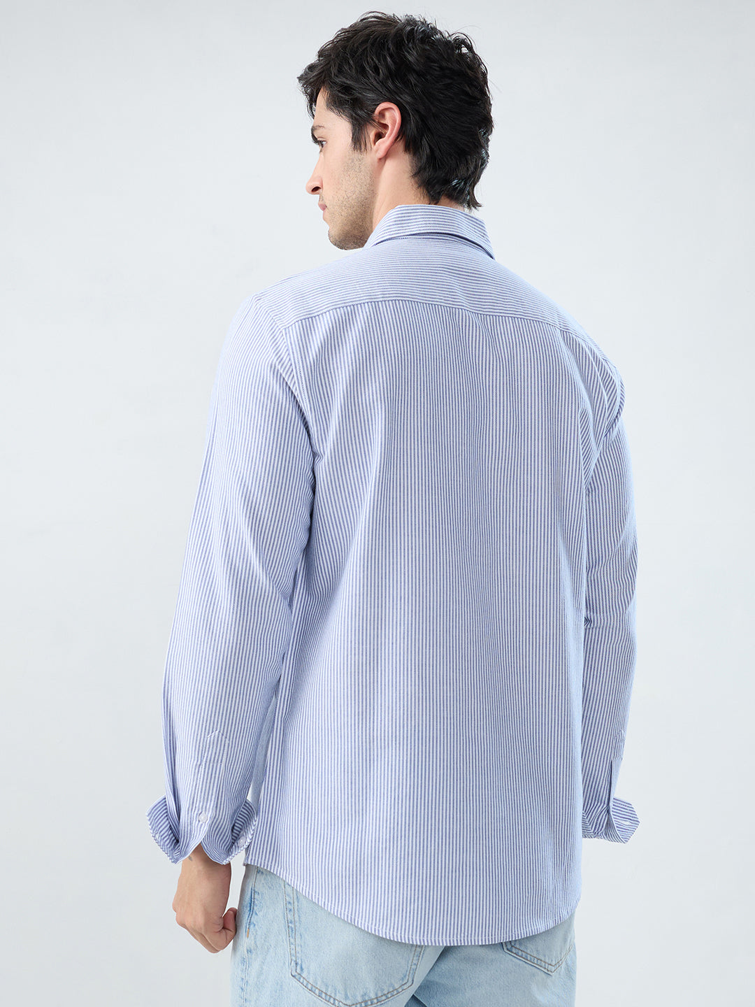 Marine Blue Pinstripe Button-Down Collar Shirt