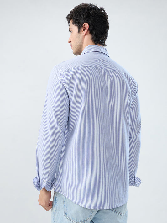Marine Blue Pinstripe Button-Down Collar Shirt