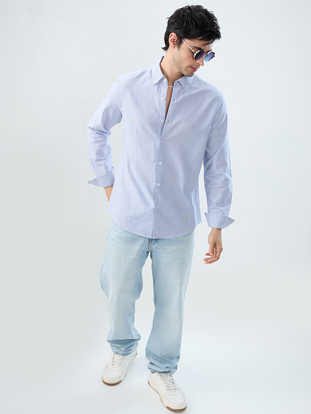 Marine Blue Pinstripe Button-Down Collar Shirt