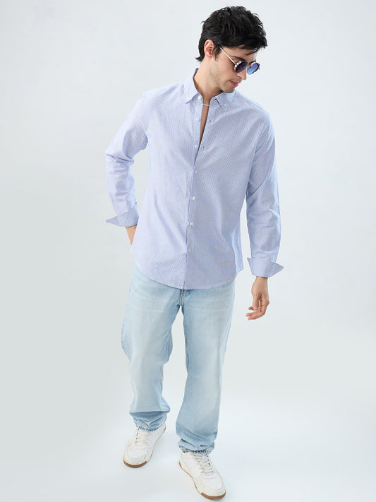 Marine Blue Pinstripe Button-Down Collar Shirt