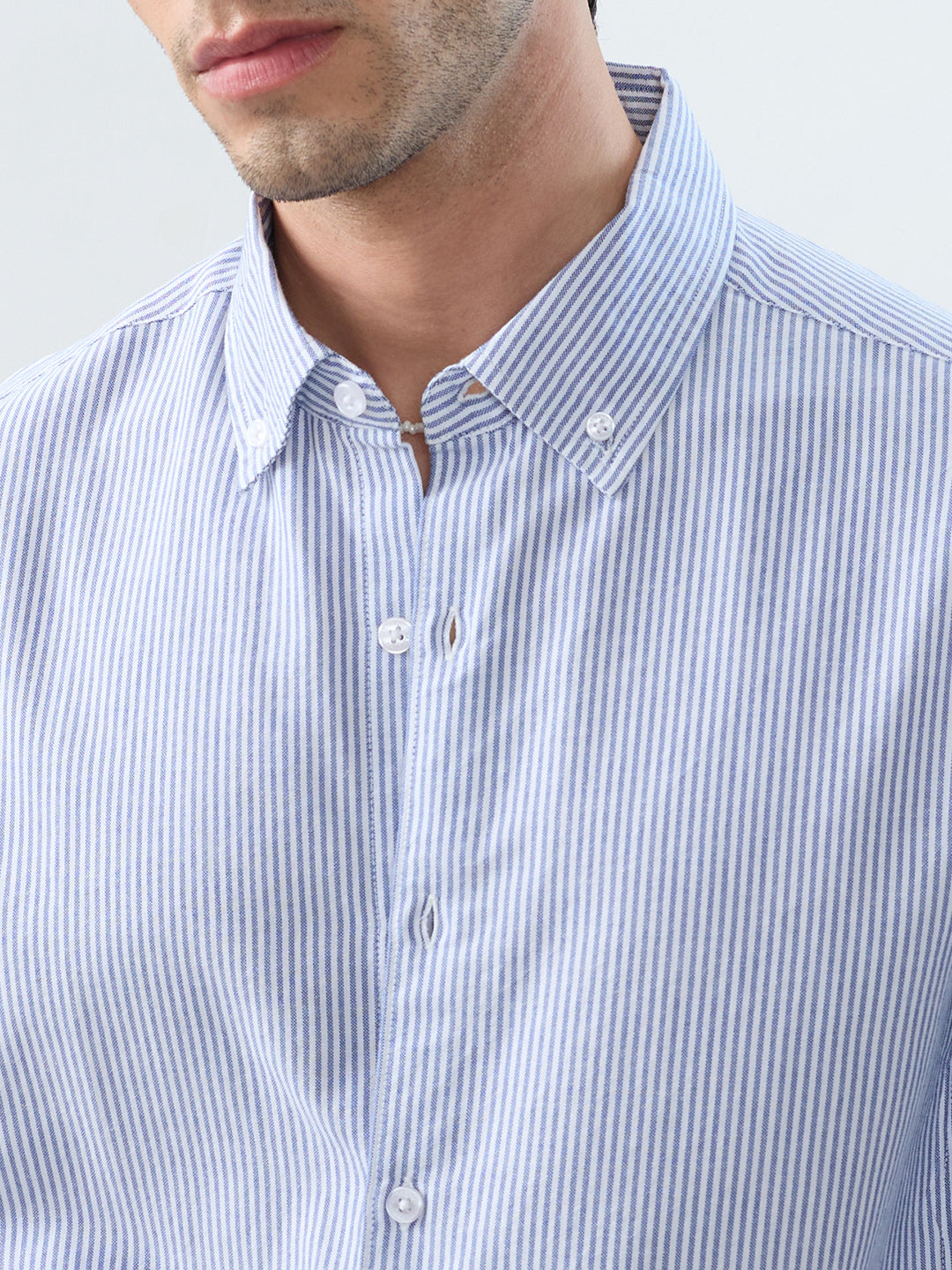 Marine Blue Pinstripe Button-Down Collar Shirt