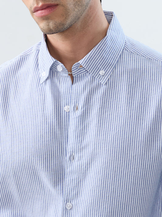 Marine Blue Pinstripe Button-Down Collar Shirt