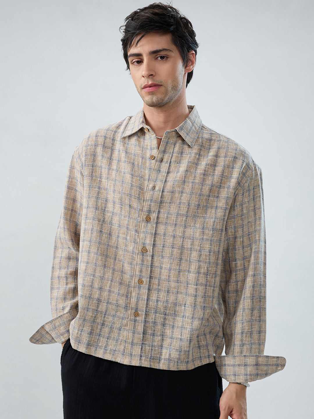 Seaside Beige Burlap Linen Blend Boxy Fit Crop Shirt