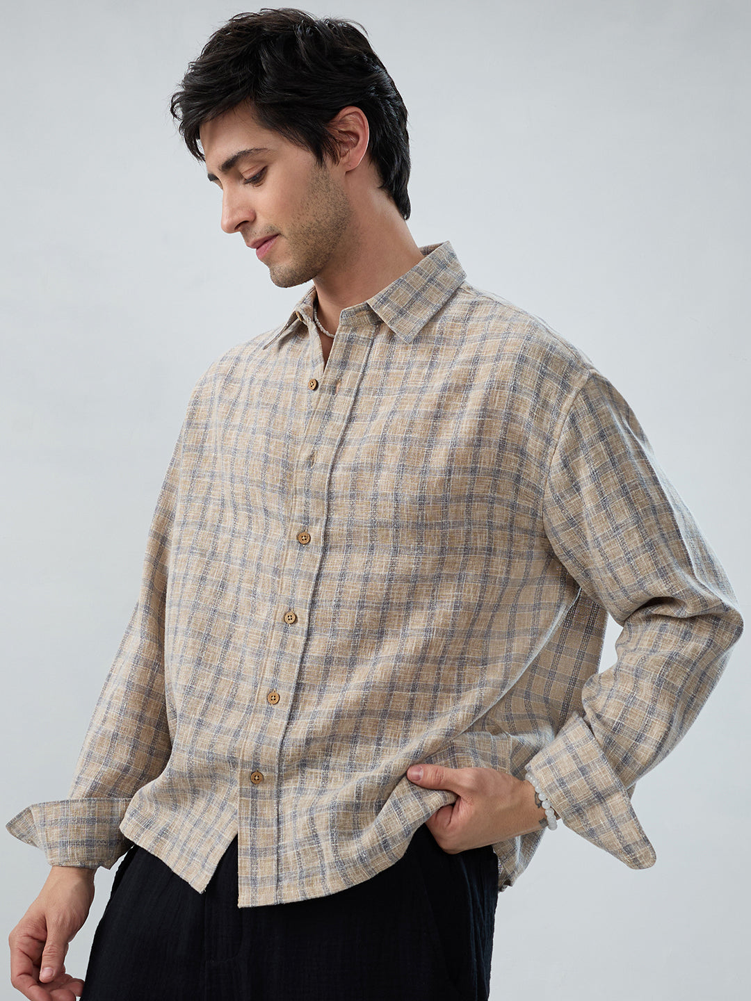 Seaside Beige Burlap Linen Blend Boxy Fit Crop Shirt